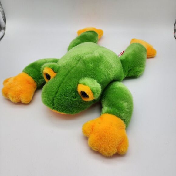 Ty Beanie Buddy Smoochy Frog Plush 12" Hard Eyes Green Stuffed Animal Toy 1998 - Picture 2 of 10